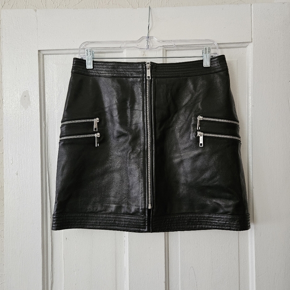 The Kooples Women’s Black Lambskin Leather Moto Skirt Size 3 (US 6-8), Front Zip - Picture 1 of 8